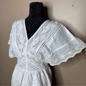 Amuse Society Women Small White Eyelet Cotton Mini Dress Open Back Boho Romantic